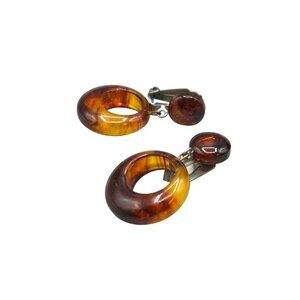 Vintage Apple Juice  Bakelite Clip On Dangles Earrings Clips Early Plastic